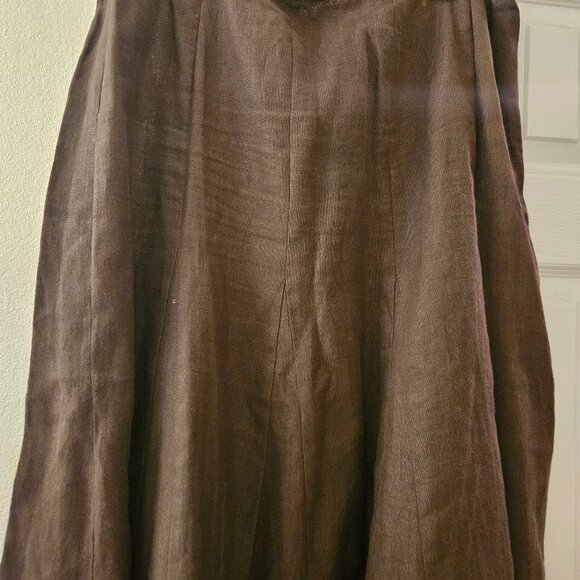 Talbot's irish linen lined long skirt closet staple brown fall neutral boho zip - Picture 6 of 9